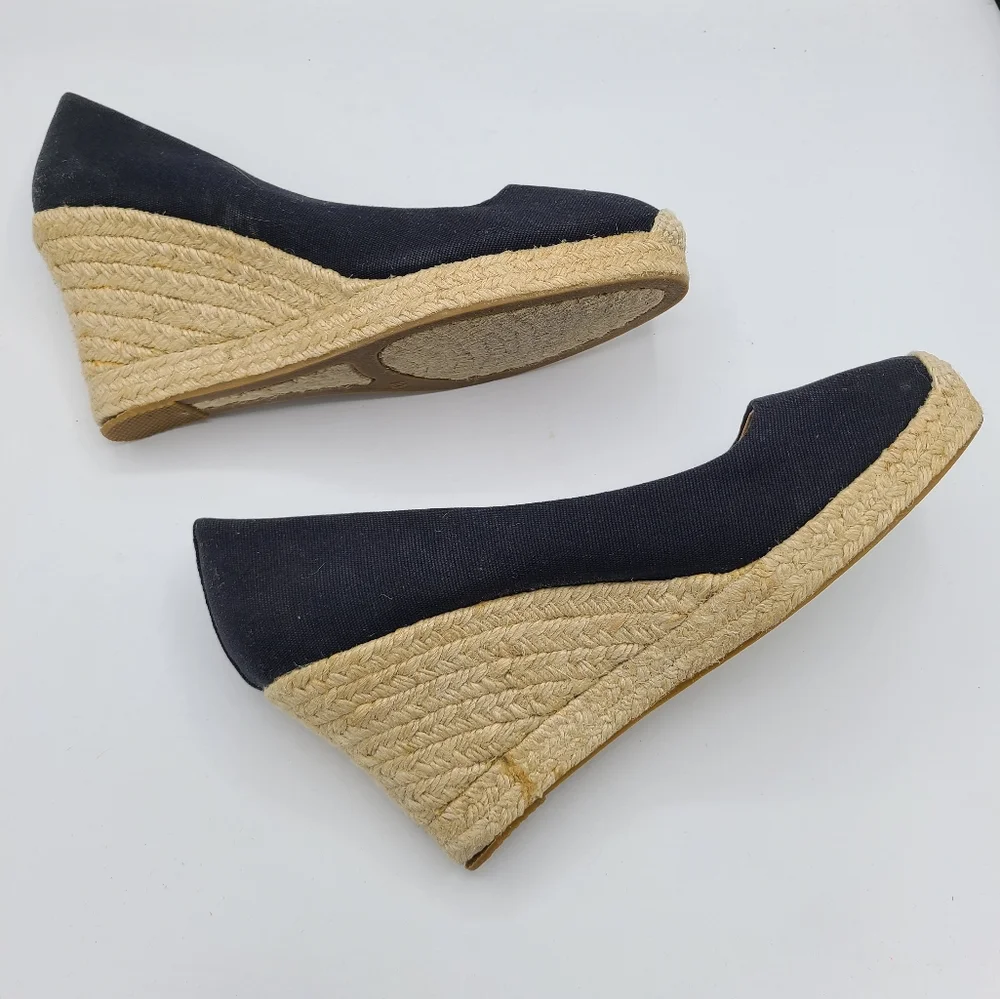 J. Crew Black Seville Espadrille Canvas Jute Wedges